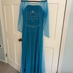 Elsa Frozen Blue Cosplay Costume Gown with Sheer Cape Attached